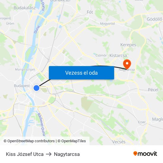 Kiss József Utca to Nagytarcsa map