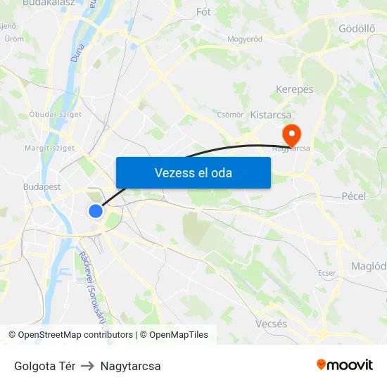 Golgota Tér to Nagytarcsa map