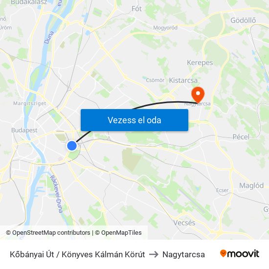 Kőbányai Út / Könyves Kálmán Körút to Nagytarcsa map