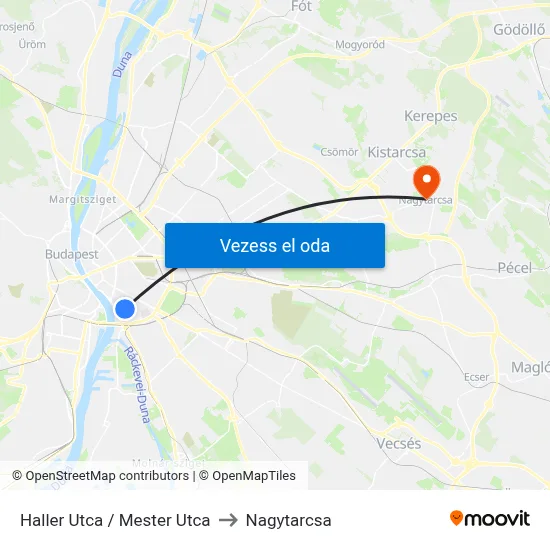 Haller Utca / Mester Utca to Nagytarcsa map