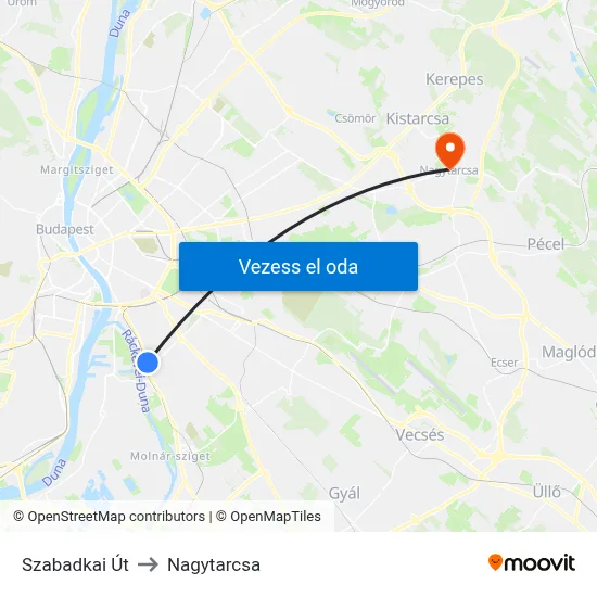 Szabadkai Út to Nagytarcsa map