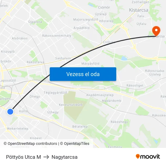 Pöttyös Utca M to Nagytarcsa map