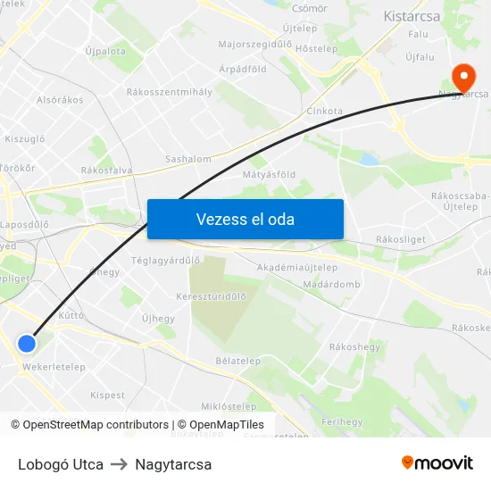 Lobogó Utca to Nagytarcsa map