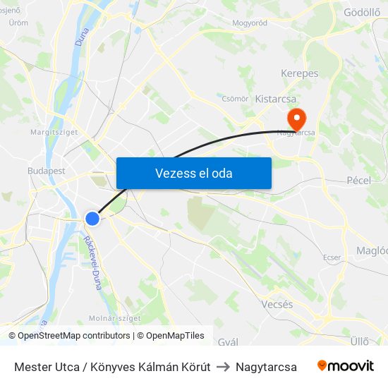 Mester Utca / Könyves Kálmán Körút to Nagytarcsa map