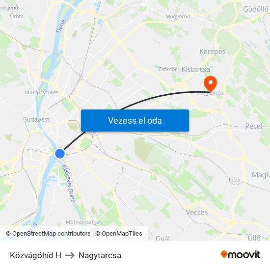 Közvágóhíd H to Nagytarcsa map