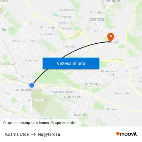 Kozma Utca to Nagytarcsa map