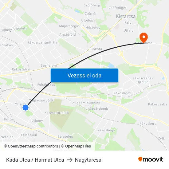 Kada Utca / Harmat Utca to Nagytarcsa map