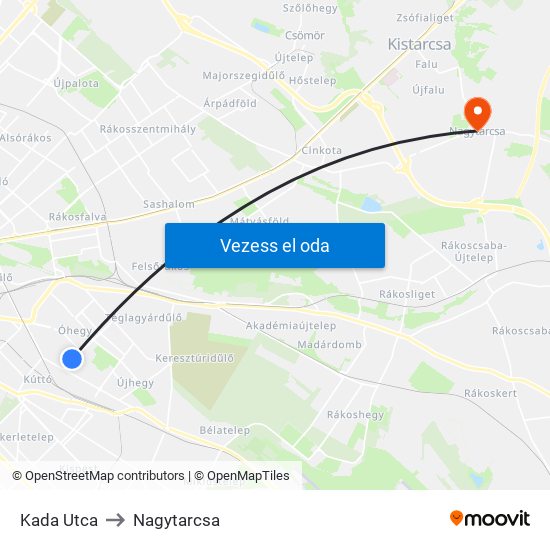 Kada Utca to Nagytarcsa map