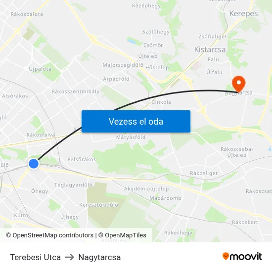 Terebesi Utca to Nagytarcsa map