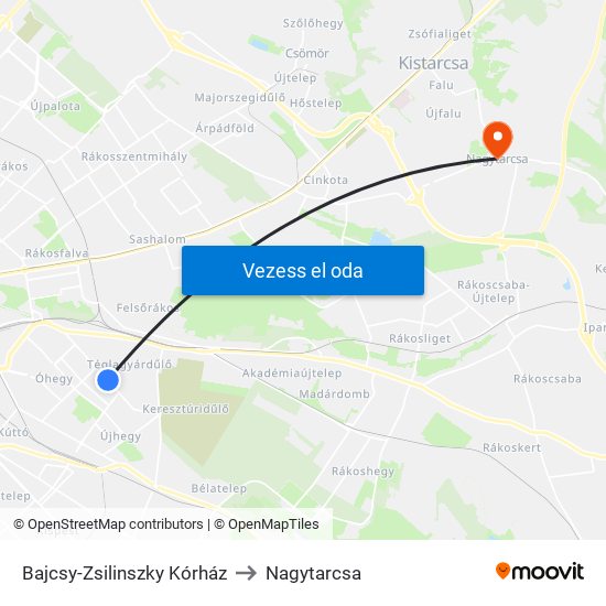 Bajcsy-Zsilinszky Kórház to Nagytarcsa map