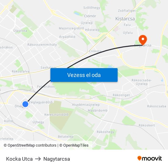 Kocka Utca to Nagytarcsa map