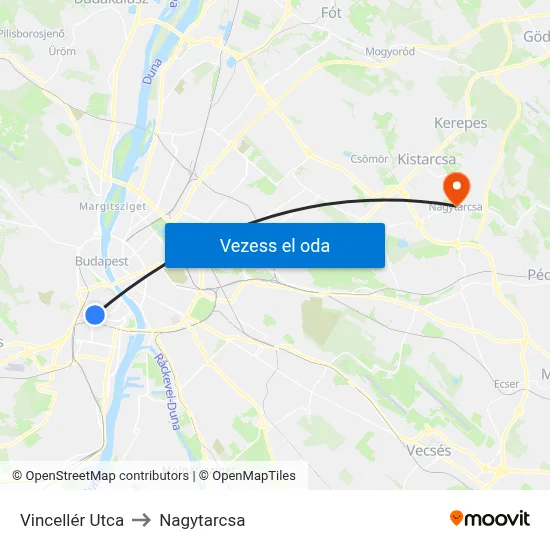 Vincellér Utca to Nagytarcsa map