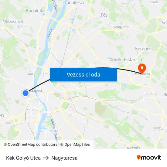 Kék Golyó Utca to Nagytarcsa map