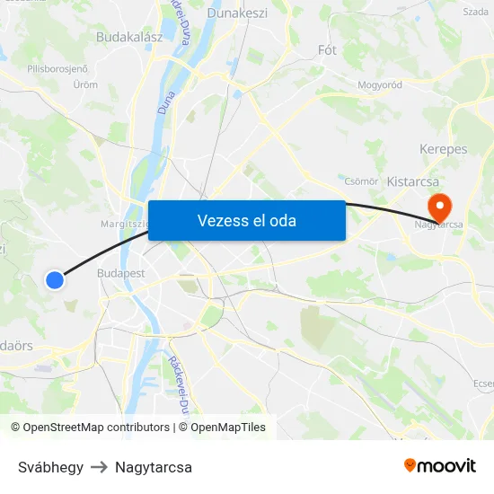 Svábhegy to Nagytarcsa map