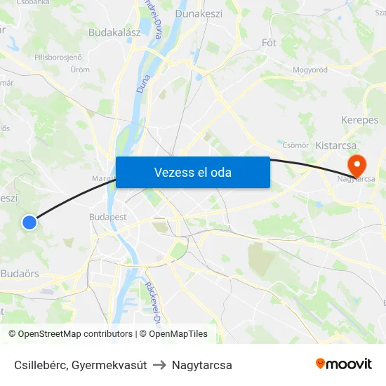 Csillebérc, Gyermekvasút to Nagytarcsa map