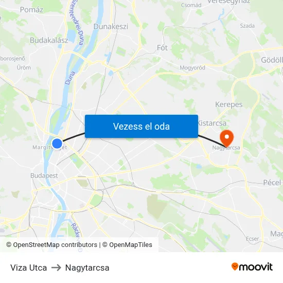 Viza Utca to Nagytarcsa map