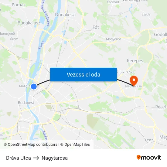 Dráva Utca to Nagytarcsa map