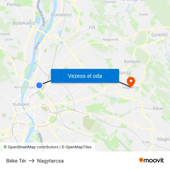 Béke Tér to Nagytarcsa map