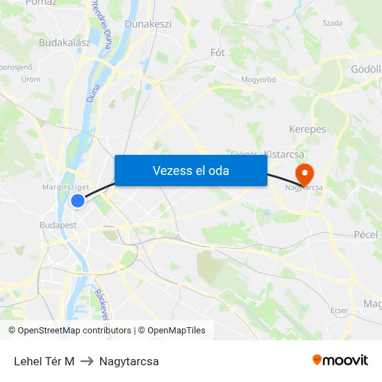 Lehel Tér M to Nagytarcsa map