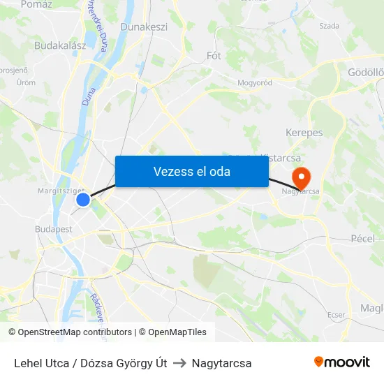 Lehel Utca / Dózsa György Út to Nagytarcsa map