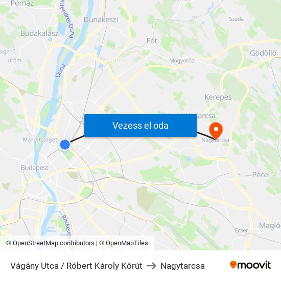 Vágány Utca / Róbert Károly Körút to Nagytarcsa map