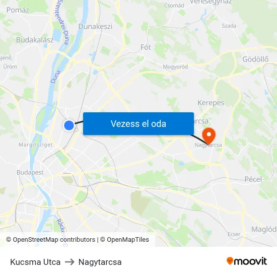 Kucsma Utca to Nagytarcsa map