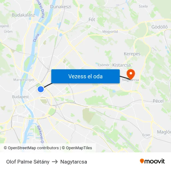 Olof Palme Sétány to Nagytarcsa map