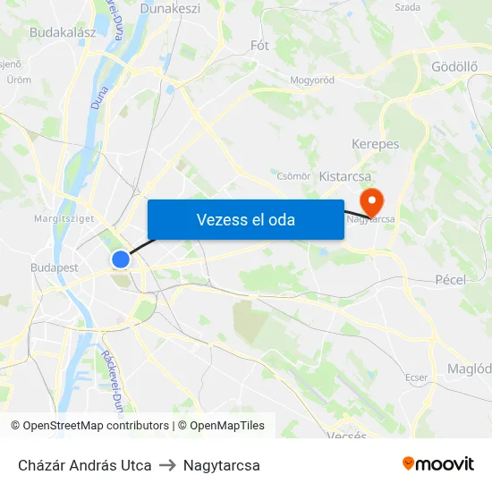 Cházár András Utca to Nagytarcsa map