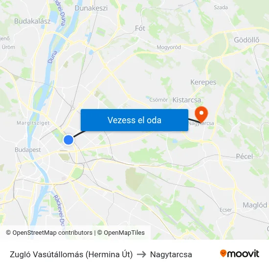 Zugló Vasútállomás (Hermina Út) to Nagytarcsa map