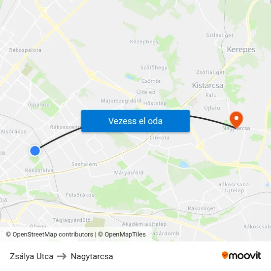 Zsálya Utca to Nagytarcsa map