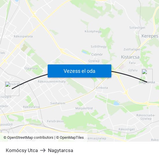 Komócsy Utca to Nagytarcsa map