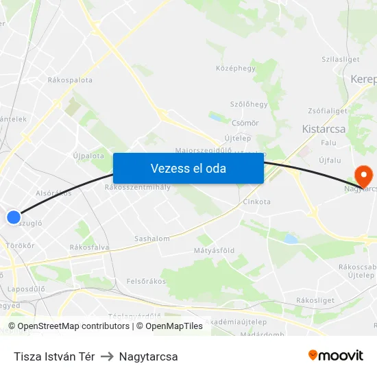 Tisza István Tér to Nagytarcsa map