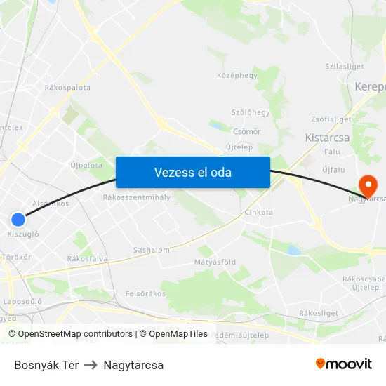 Bosnyák Tér to Nagytarcsa map