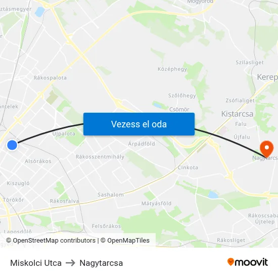 Miskolci Utca to Nagytarcsa map