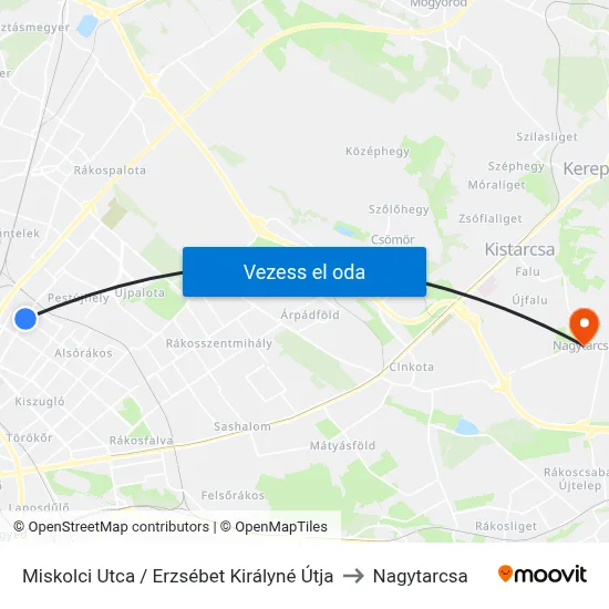 Miskolci Utca / Erzsébet Királyné Útja to Nagytarcsa map