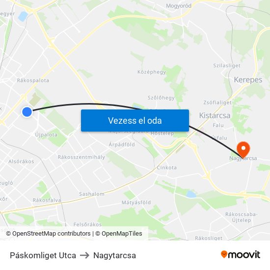Páskomliget Utca to Nagytarcsa map