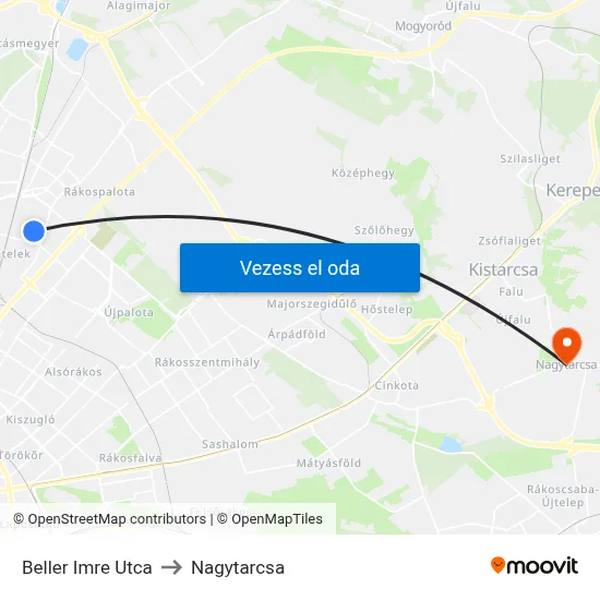 Beller Imre Utca to Nagytarcsa map