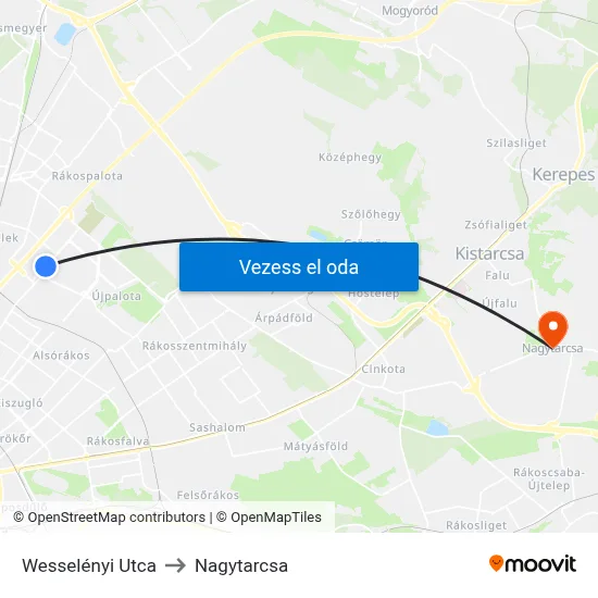 Wesselényi Utca to Nagytarcsa map