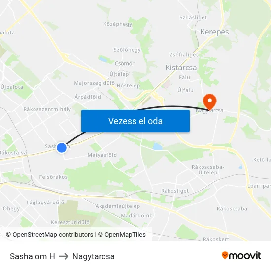 Sashalom H to Nagytarcsa map