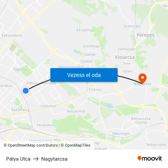 Pálya Utca to Nagytarcsa map