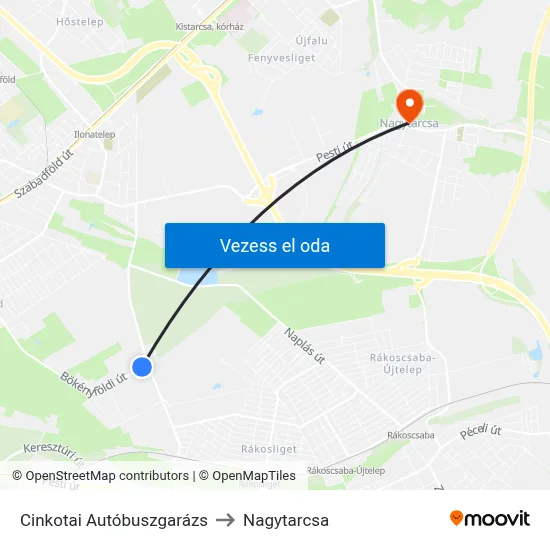 Cinkotai Autóbuszgarázs to Nagytarcsa map