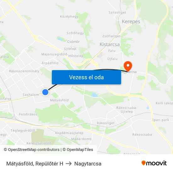 Mátyásföld, Repülőtér H to Nagytarcsa map
