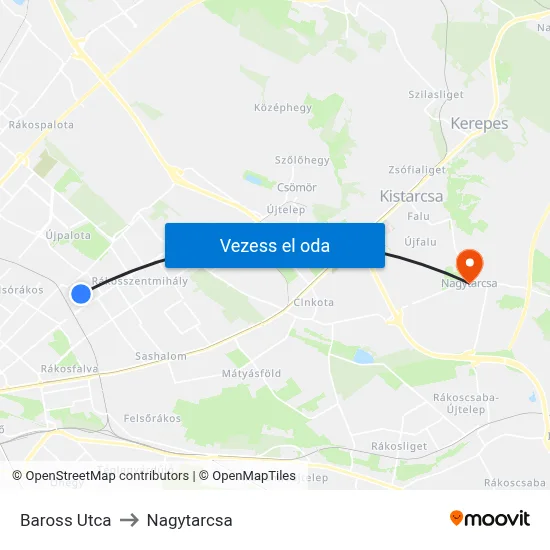 Baross Utca to Nagytarcsa map