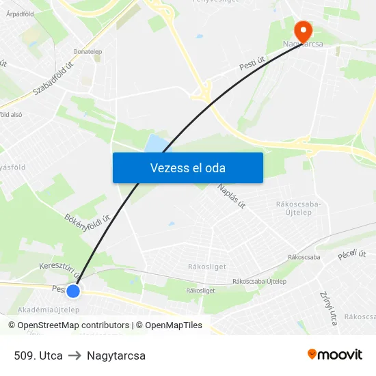 509. Utca to Nagytarcsa map