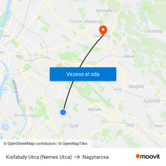 Kisfaludy Utca (Nemes Utca) to Nagytarcsa map