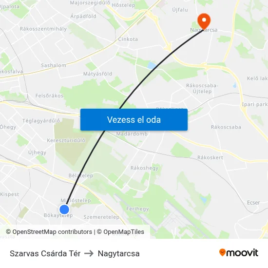 Szarvas Csárda Tér to Nagytarcsa map