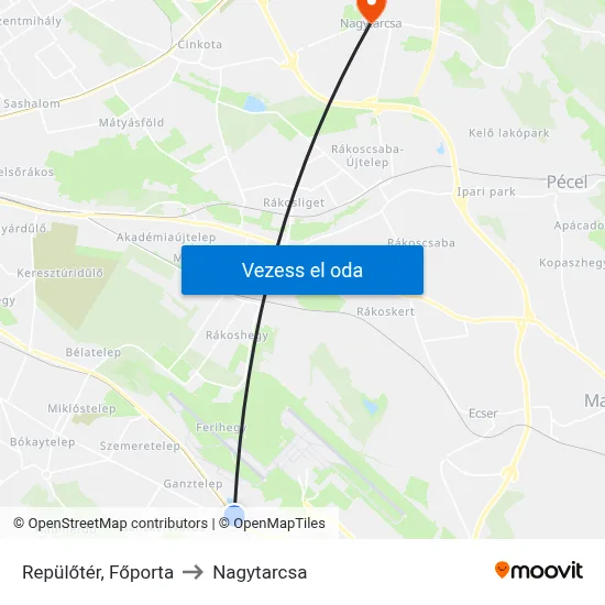 Repülőtér, Főporta to Nagytarcsa map