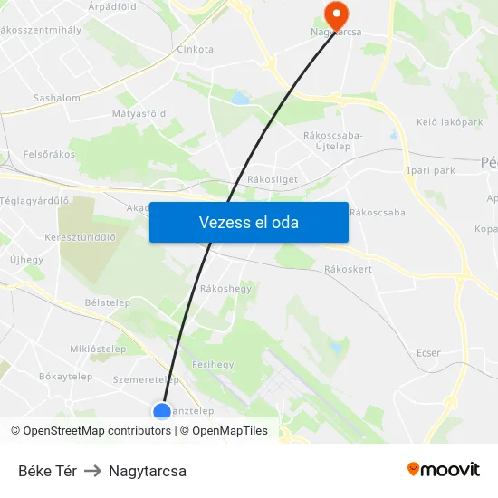 Béke Tér to Nagytarcsa map