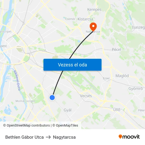 Bethlen Gábor Utca to Nagytarcsa map