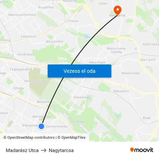 Madarász Utca to Nagytarcsa map